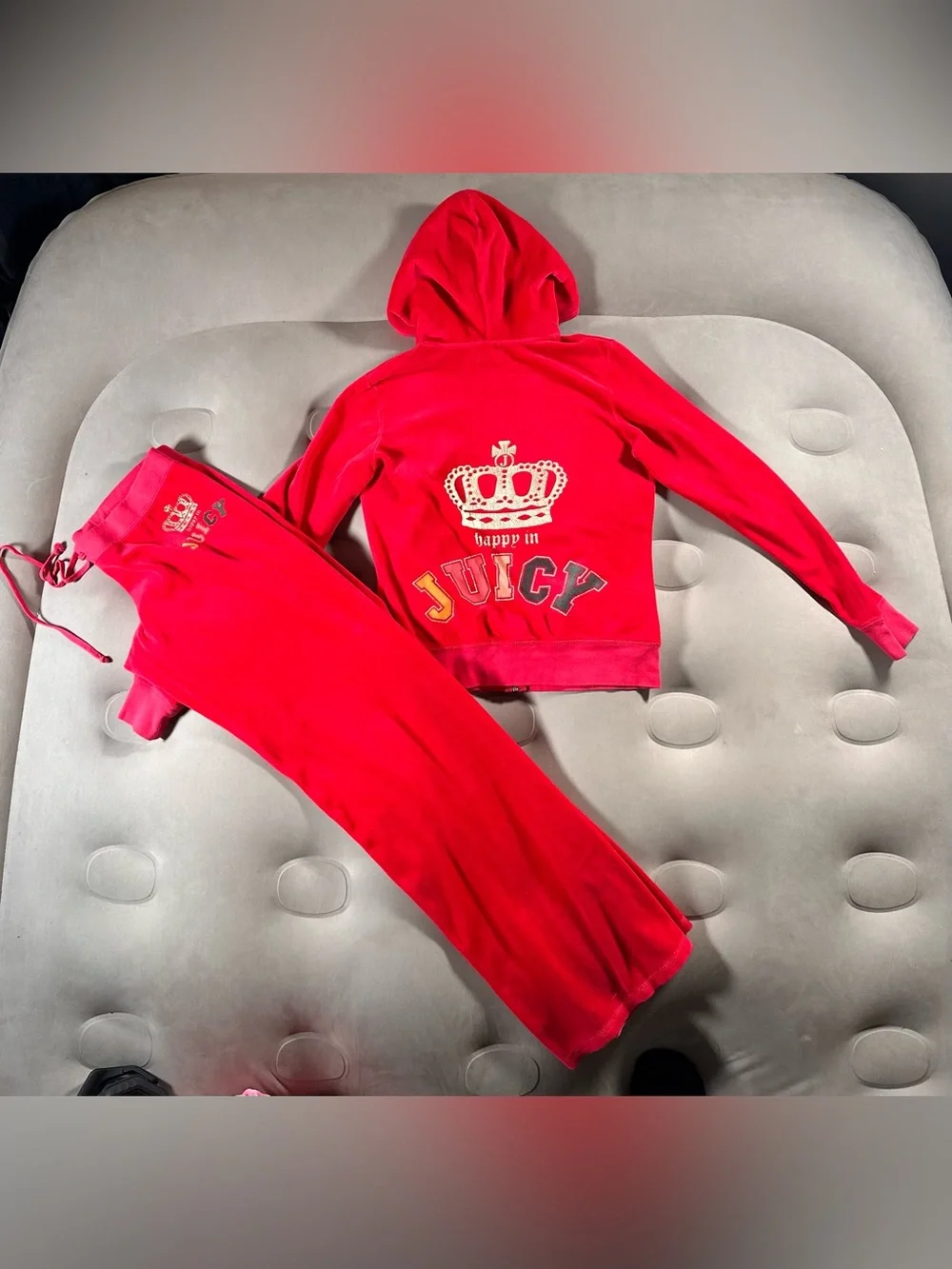 Juicy Couture Vintage Red Velour Tracksuit Y2K McBling Rare M/XL USA Made Retro